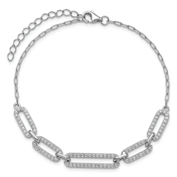 Rhodium Over Sterling Silver Polished Cubic Zirconia Link with 1.5-inch
Extension Bracelet