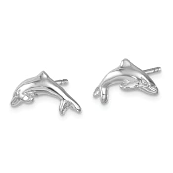 Rhodium Over Sterling Silver Polished Dolphin Post Earrings