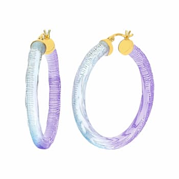 14K Yellow Gold Over Sterling Silver Painted Hoops in Blue and Purple