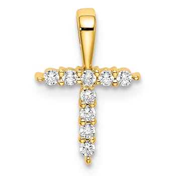 14K Yellow Gold Lab Grown Diamond Letter T Initial Pendant