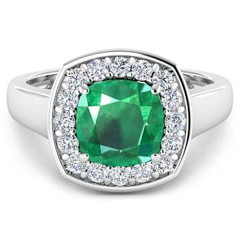 2.55ctw Green Emerald and Diamond 14K White Gold Halo Ring