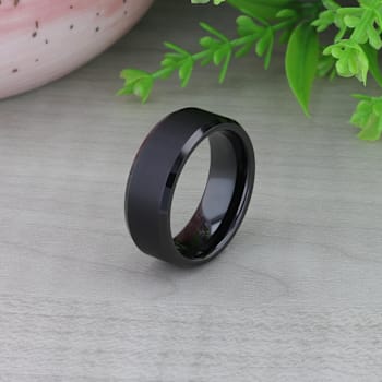 ELISE Black Tungsten Ring with Polished Beveled Edges and Brush Finished
Center 8mm