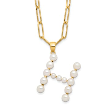 Gold Tone Sterling Silver 3-5.5mm Freshwater Cultured Pearl LETTER H
18-inch Necklace