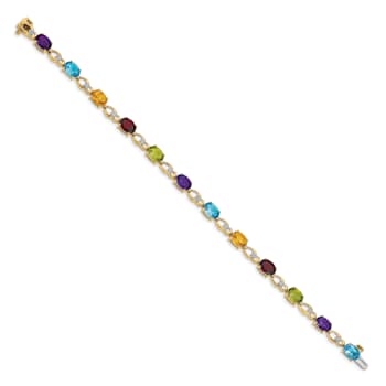 14k Yellow and White Gold with Rhodium Over 14k Yellow Gold Rainbow
Gemstone and Diamond Bracelet