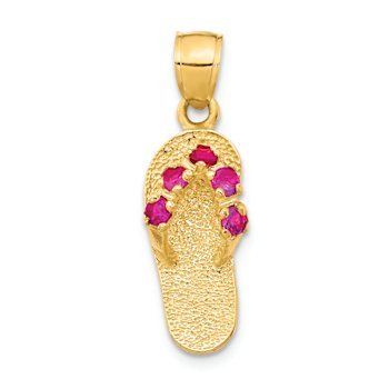 14k Yellow Gold Cubic Zirconia January Birthstone Flip Flop Pendant
