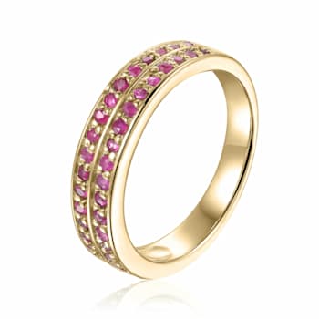 Ruby 14K Yellow Gold Over Sterling Silver Double Row Eternity Band Ring, 0.75ctw
