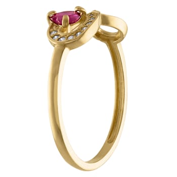10K Yellow Gold Heart Ruby and Diamond Infinity Ring .29ctw