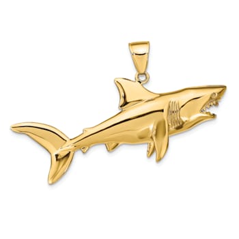 14k Yellow Gold 3D Polished Shark Pendant