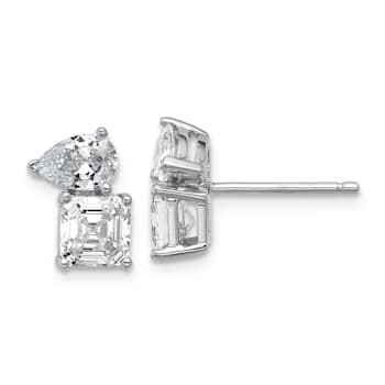 Rhodium Over Sterling Silver Polished Pear and Square Cubic Zirconia
Post Earrings
