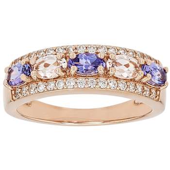 Morganite, Tanzanite And White Zircon Ring In 18K Rose Gold Over
Sterling Silver 1.40ctw