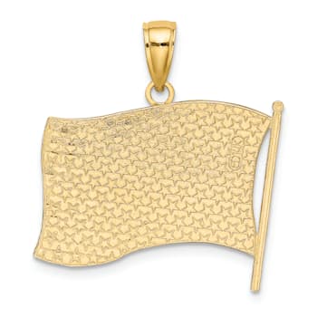 14k Yellow Gold with Enamel American Flag Pendant