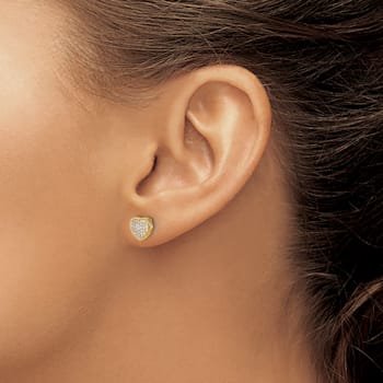 14k Yellow Gold and Rhodium Over 14k Yellow Gold 6mm Diamond Heart Stud Earrings