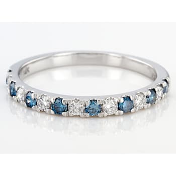 Blue And White Lab-Grown Diamond Band Ring In 14K White Gold 0.50ctw