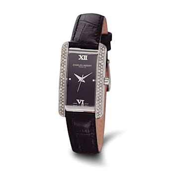 Ladies Charles Hubert Leather Band Black Dial 21x30mm Watch