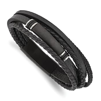Black Rubber and Stainless Steel Brushed Black IP Plated 8-inch with
0.5-inch Extension Bracelet