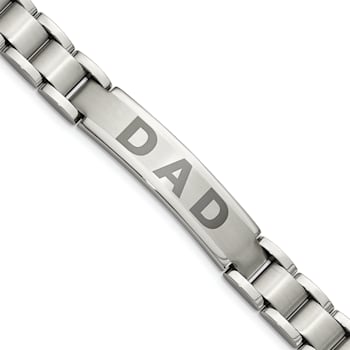 Stainless Steel Brushed and Polished Lasered DAD 8.75-inch Bracelet