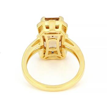 Champagne Quartz Rectangular Octagonal And White Zircon Ring In 18K Gold
Over Sterling Silver 3.93ctw