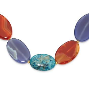 14K Yellow Gold Over Sterling Silver Agate, Jadeite, Chalcedony with
2-inch Extension Necklace