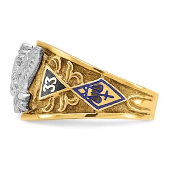 10K Two-Tone Yellow and White Gold Men's Textured and Enameled 33rd
Degree Masonic Ring