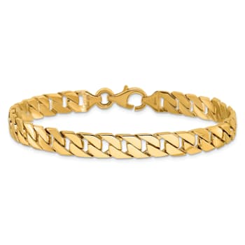 14K Yellow Gold 7.4mm Hand-Polished Fancy Link Chain Bracelet