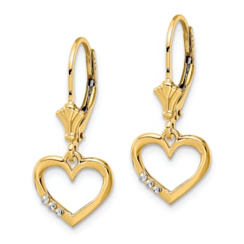 14K Yellow Gold and Rhodium Over 14K Yellow Gold Diamond-Cut Heart
Dangle Earrings