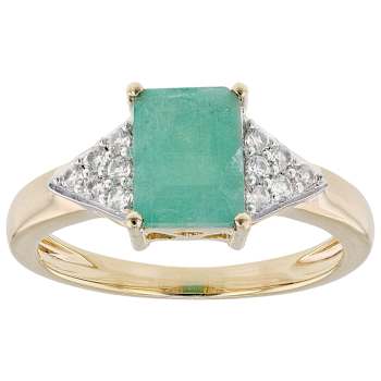 Emerald And White Zircon Ring In 18K Gold Over Sterling Silver 1.65ctw