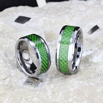 VERMONT Tungsten Wedding Band With Emerald Green Carbon Fiber Inlay 8mm