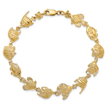 14k Yellow Gold Textured Fish Bracelet
