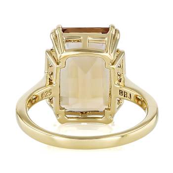 Champagne Quartz And White Zircon Ring In 18K Gold Over Sterling Silver 6.86ctw