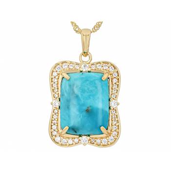 Turquoise And White Zircon Pendant Necklace In 18K Gold Over Sterling Silver