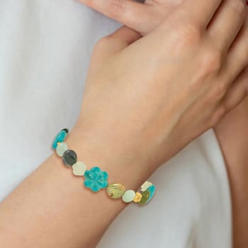 14K Yellow Gold Over Sterling Silver Amazonite, Jasper, Jade, Magnesite
1-inch Extension Bracelet