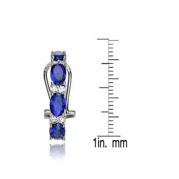 Sapphire Color CZ Half Hoop Earrings In Sterling Silver