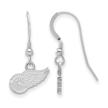 Rhodium Over Sterling Silver NHL Detroit Red Wings LogoArt Dangle Earrings