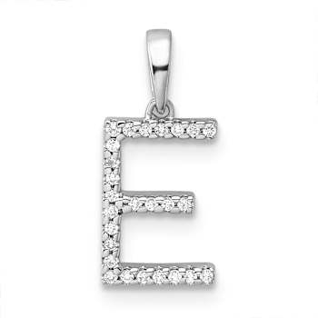 Rhodium Over 14k White Gold Diamond Letter E Initial Pendant