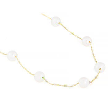 Freshwater Pearl Station 24 Inch Necklace In 14K Yellow Gold