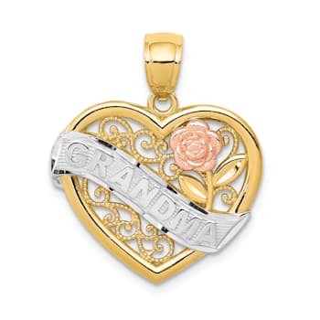 14k Tri-color Gold Polished Grandma Heart Pendant