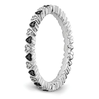 Sterling Silver Stackable Expressions Hearts Black and White Diamond
Ring 0.106ctw