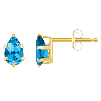 6x4mm Pear Shape Blue Topaz 10k Yellow Gold Stud Earrings