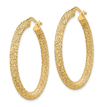 14k Yellow Gold Diamond-Cut 1 3/8" Hoop Earrings