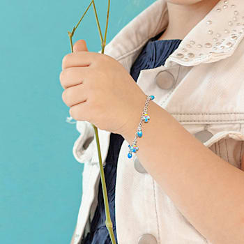 Children's Blue Enamel Heart and Angel Charm Bracelet in Sterling Silver