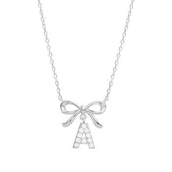 Initial A Bow CZ Necklace In 14K Gold Over Sterling Silver 0.23ctw