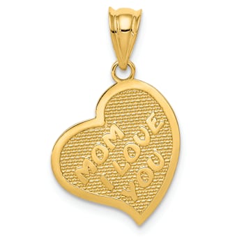 14k Yellow Gold Polished Textured Reversible Mom I Love You Front and
Cross on Back Heart Pendant