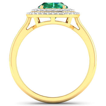 1.81ctw Green Emerald and Diamond 14K Yellow Gold Halo Ring