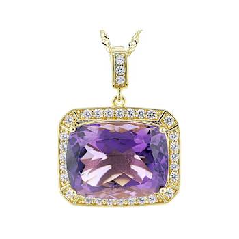 Amethyst Rectangular Cushion And White Zircon Pendant Necklace In 18K
Gold Over Sterling Silver 15.53ctw