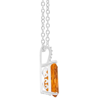 12x8mm Pear Shape Citrine With Diamond Accents Rhodium Over Sterling
Silver Pendant with Chain
