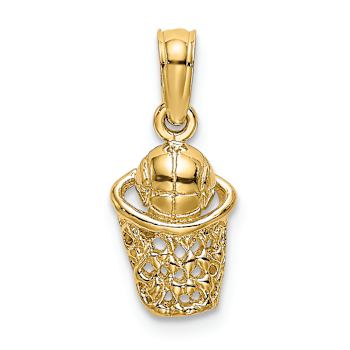 14k Yellow Gold Textured Basketball with Net Charm