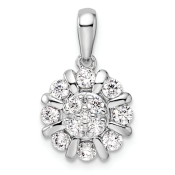 Rhodium Over 14K White Gold Lab Grown Diamond Halo Pendant 0.50ctw
