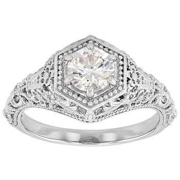 Diamond Simulant Vintage Inspired Ring In Sterling Silver