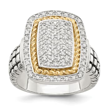 Sterling Silver Antiqued with 14K Accent Diamond Ring