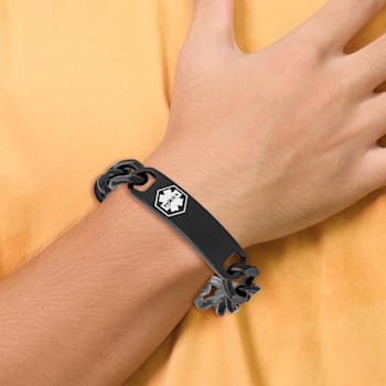 Stainless Steel Polished Black IP-plated with White Enamel 8.25-inch
Medical ID Bracelet